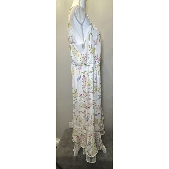 Calvin Klein Chiffon Print Mock Neck White Floral Maxi Dress Plus Size 18W - Picture 3 of 10